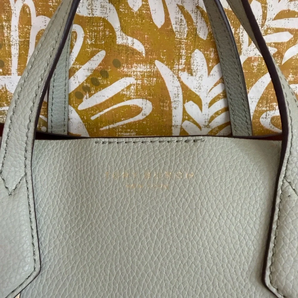 Tory Burch Perry Small Pick-Stitch Triple Compartment Tote Bag Pine Frost $428